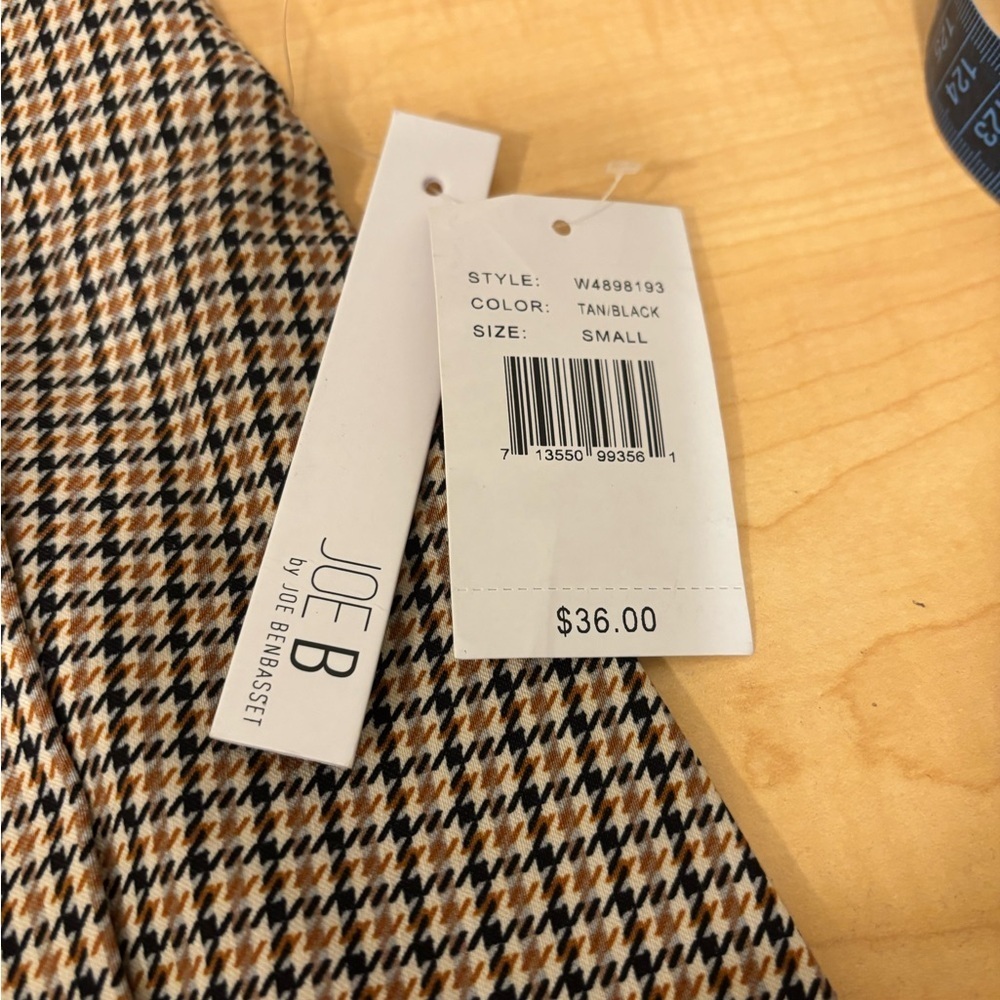 NWT Joe B by Joe Benbasset Tan Black Houndstooth Pleated Mini Skirt Size Small - Picture 6 of 9
